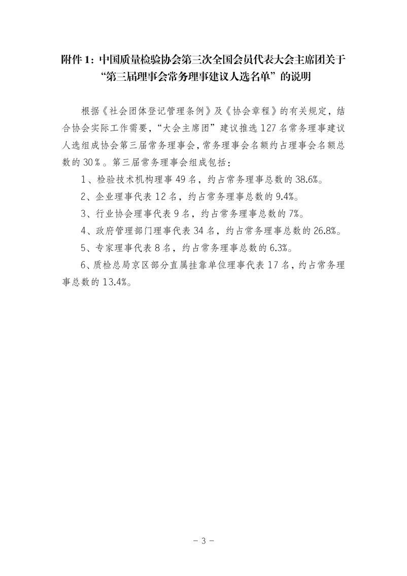 中國質(zhì)量檢驗協(xié)會《中國質(zhì)量檢驗協(xié)會第三屆理事會第一次會議關(guān)于選舉產(chǎn)生“中國質(zhì)量檢驗協(xié)會第三屆理事會理事長、副理事長、秘書長和常務(wù)理事”的決議 》
