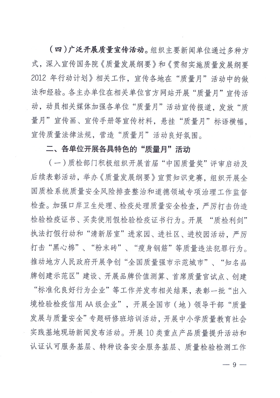 關(guān)于開(kāi)展2012年全國(guó)“質(zhì)量月”活動(dòng)的通知