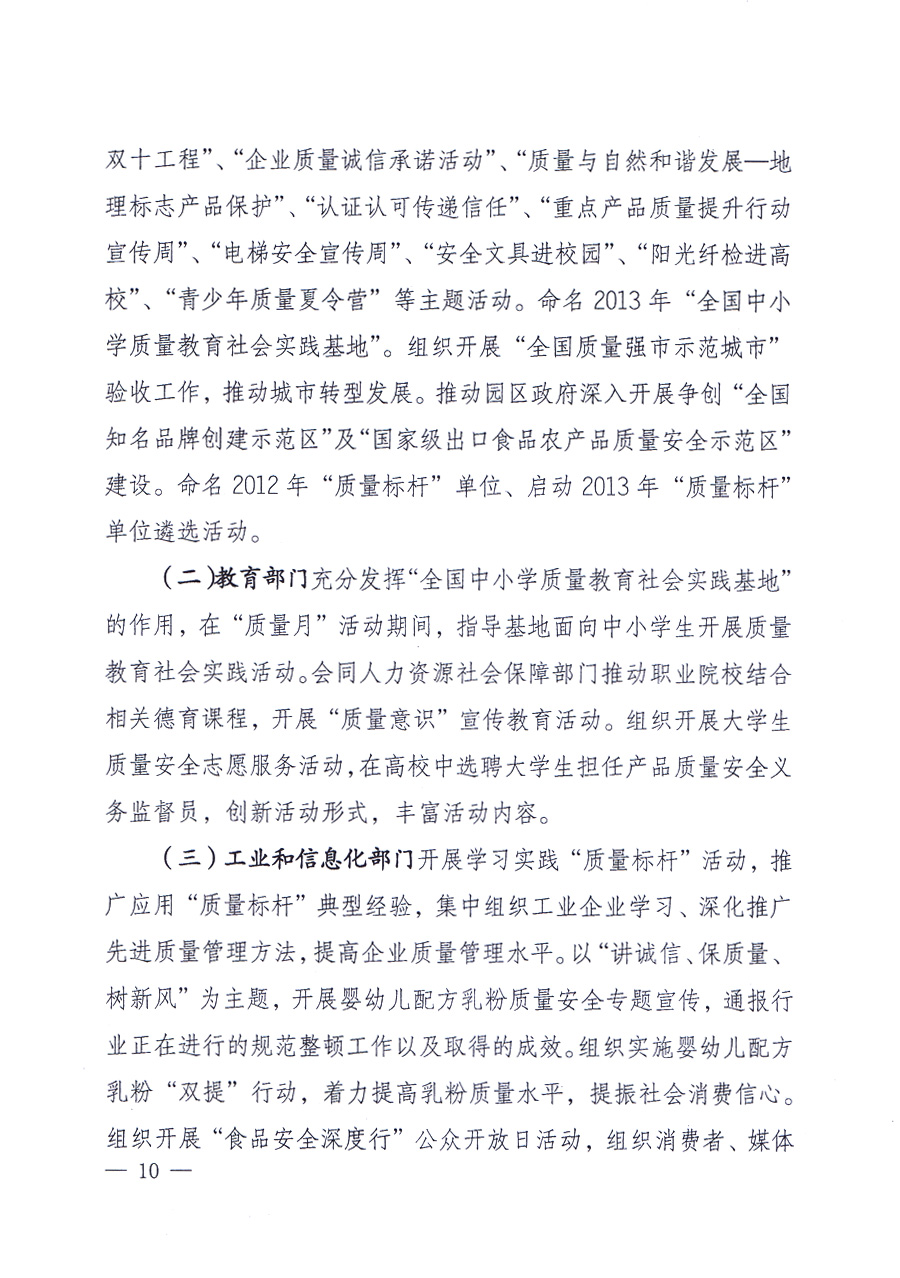 國家質(zhì)量監(jiān)督檢驗(yàn)檢疫總局、中共中央宣傳部等單位《關(guān)于開展2013年全國“質(zhì)量月”活動的通知》