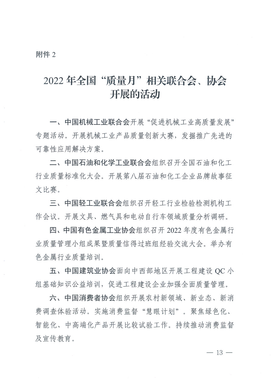 市場監(jiān)管總局等21個部委(部門)發(fā)文部署開展2022年全國“質(zhì)量月”活動(國市監(jiān)質(zhì)發(fā)〔2022〕76號)